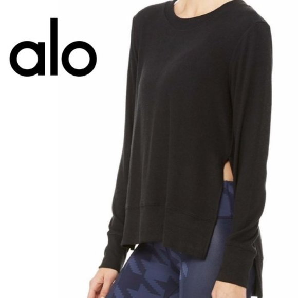 ALO Yoga Tops - ALO YOGA GLIMPSE BLACK HIGH-LOW LONG SLEEVE TOP M*